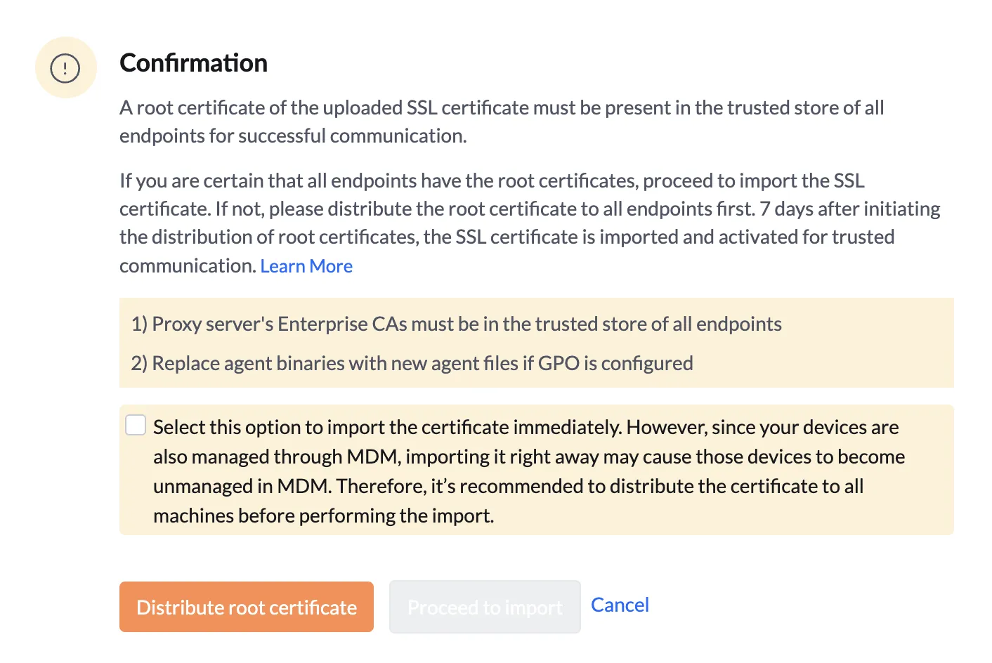 distribute root certificate configure-replication-policy