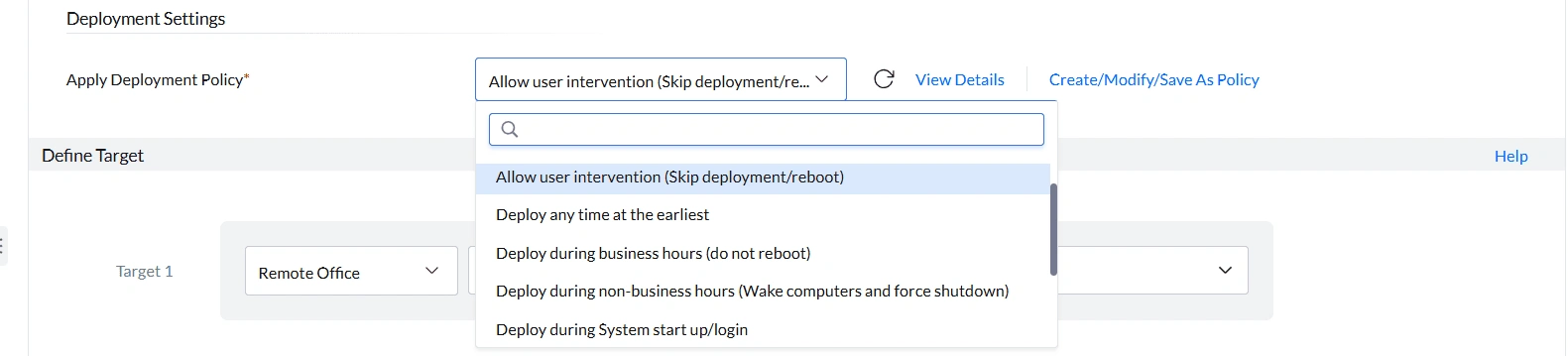 Deployment policy list Deployment policy list