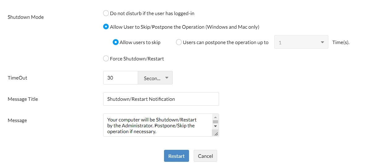 Shutdown settings Remote shutdown