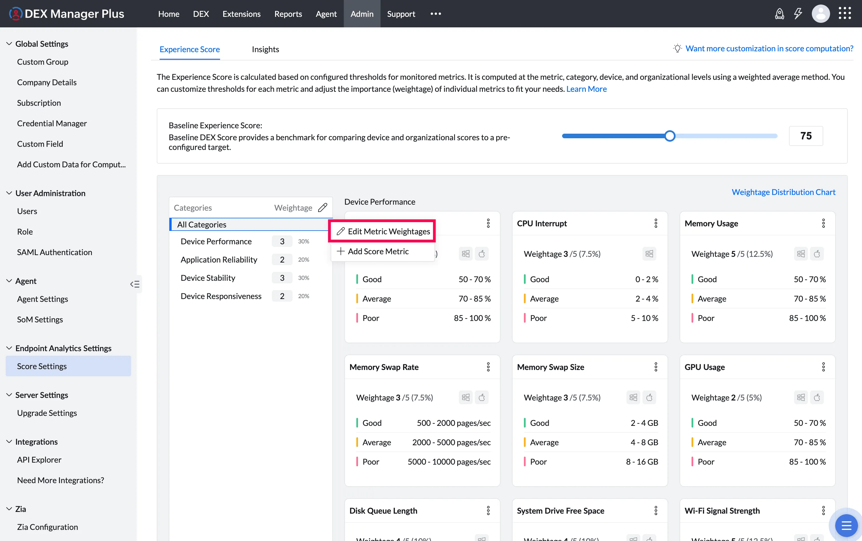 2 configuring metric weightage screenshot 1