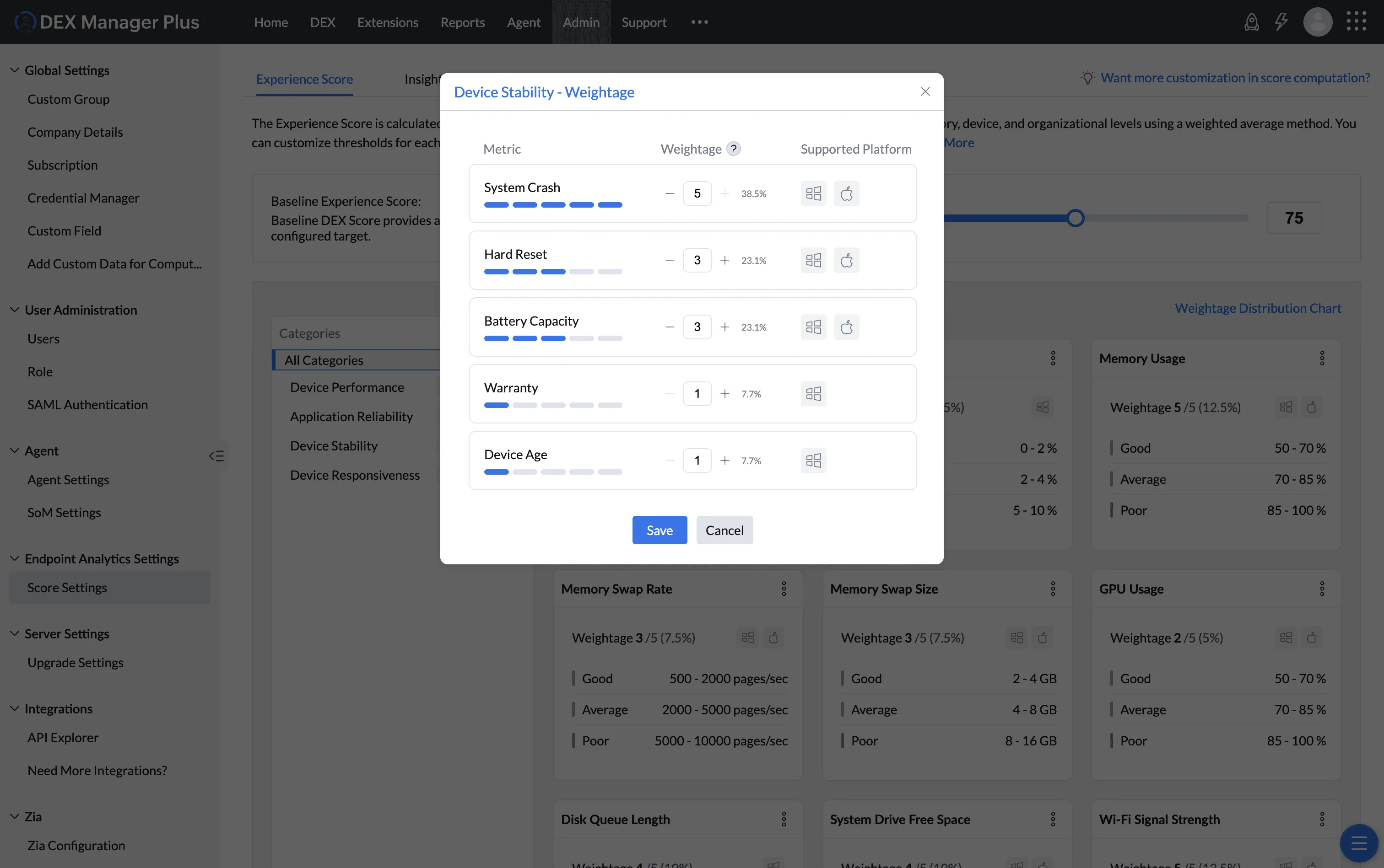 2 configuring metric weightage screenshot 2