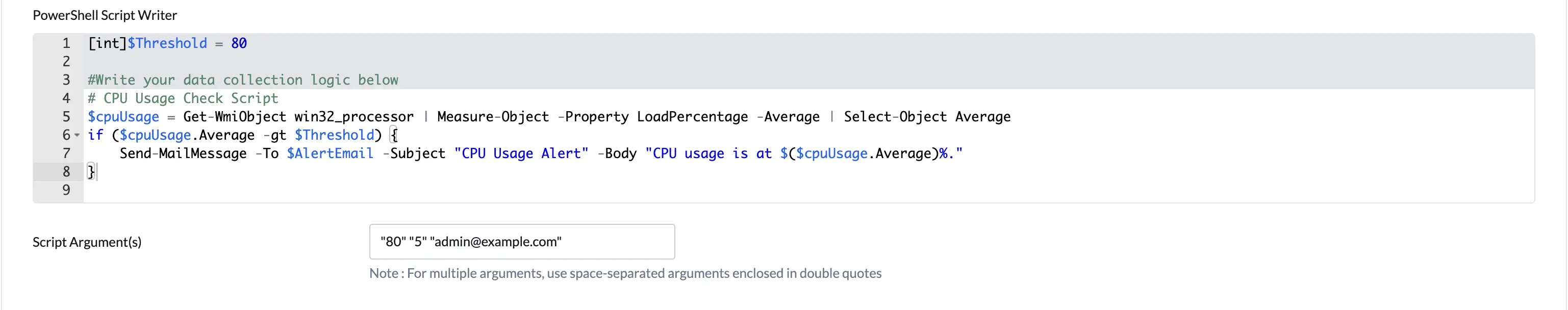 Powershell script in sensors sensors