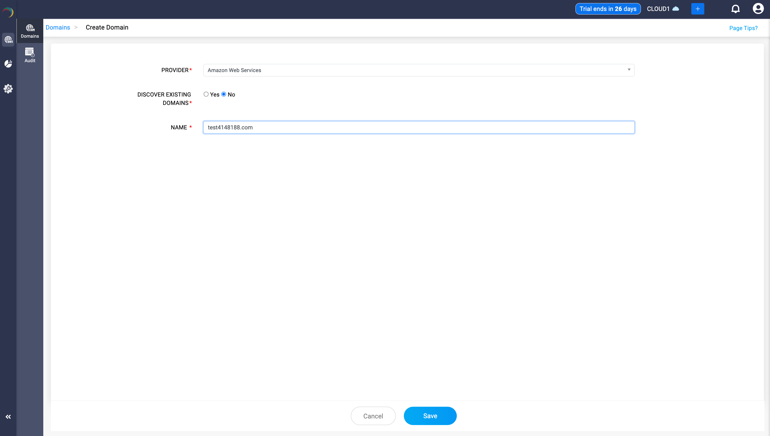 Create New Domain Form