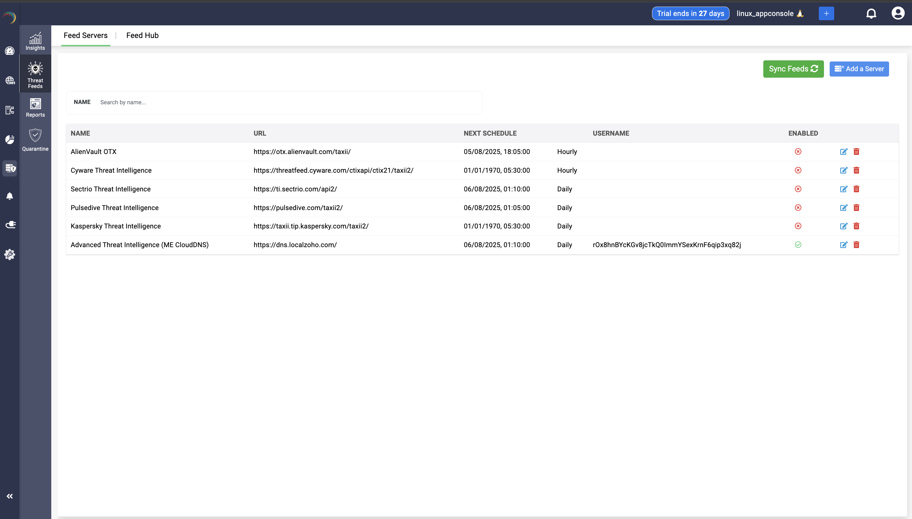 Feed Server Enabled Screenshot