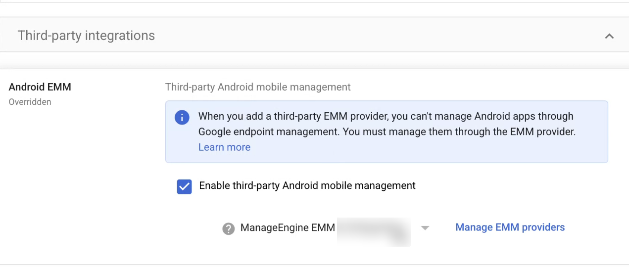 Android EMM provider selection in Google Admin Console