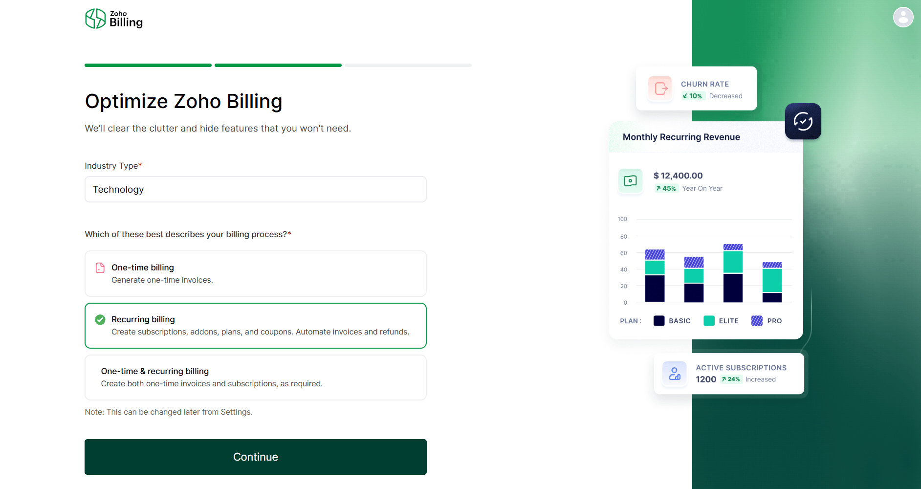 Select Industry Type and Billing Type