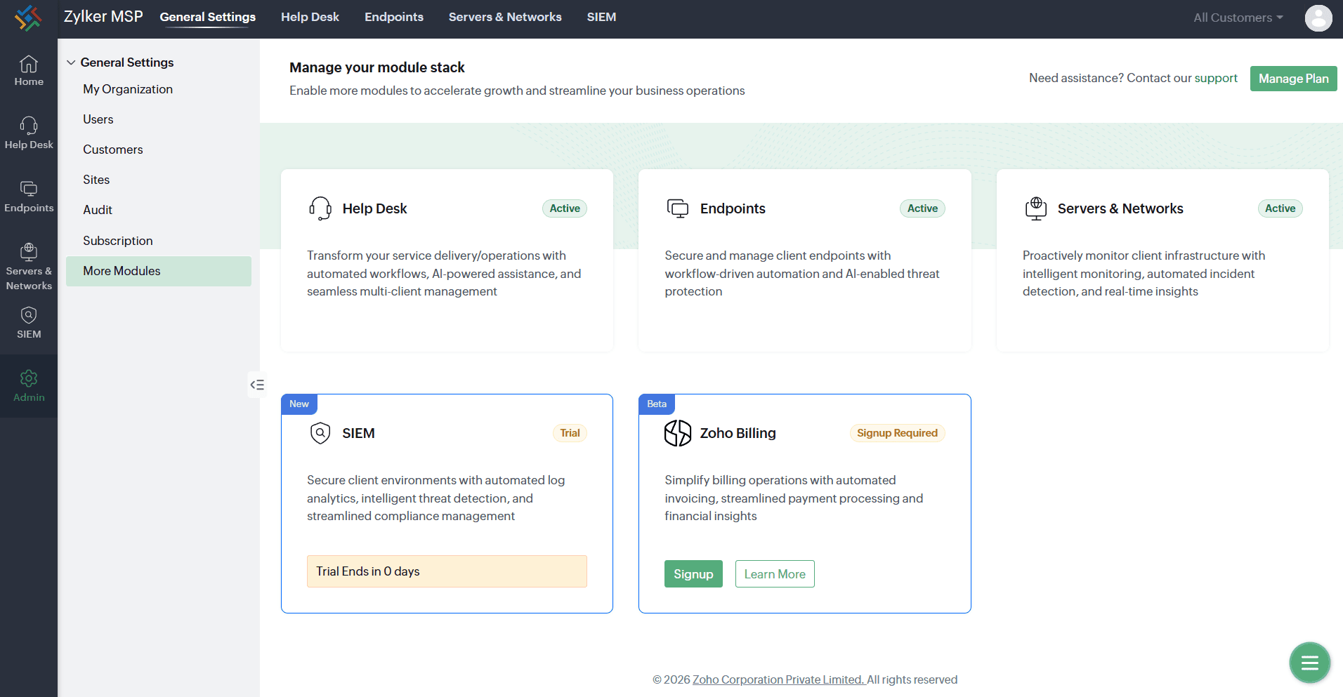 Navigate to Zoho Billing