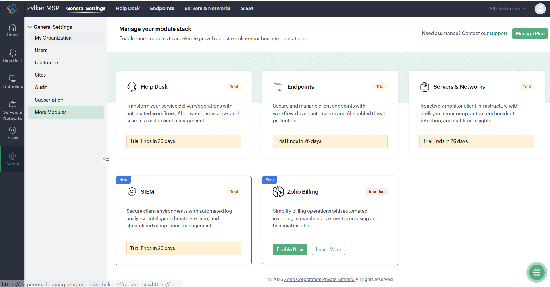 Enable Zoho Billing