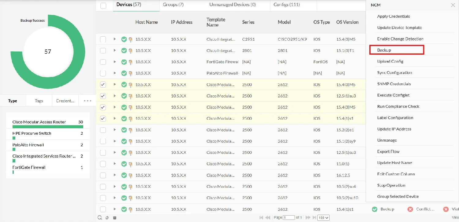 Manual and bulk backups