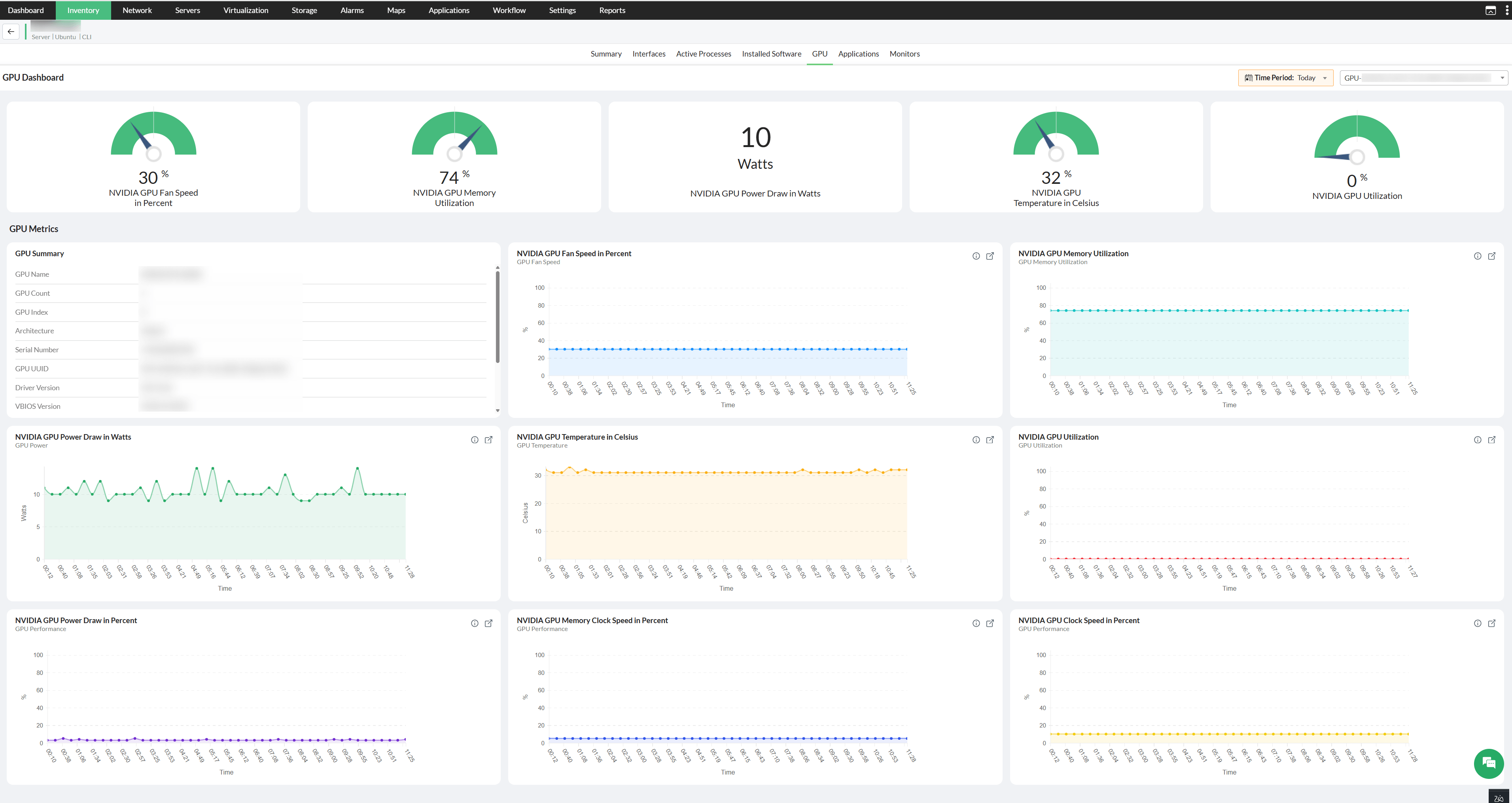 GPU Dashboard in Device Snapshot Page OpManager