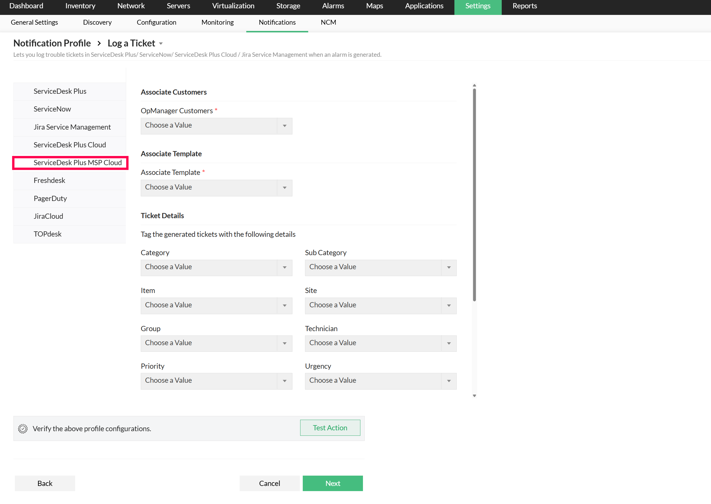 opmanager-sdpmsp-cloud integration