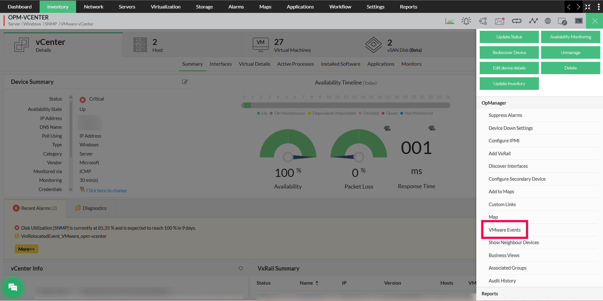 VMware Alerts Updating in OpManager