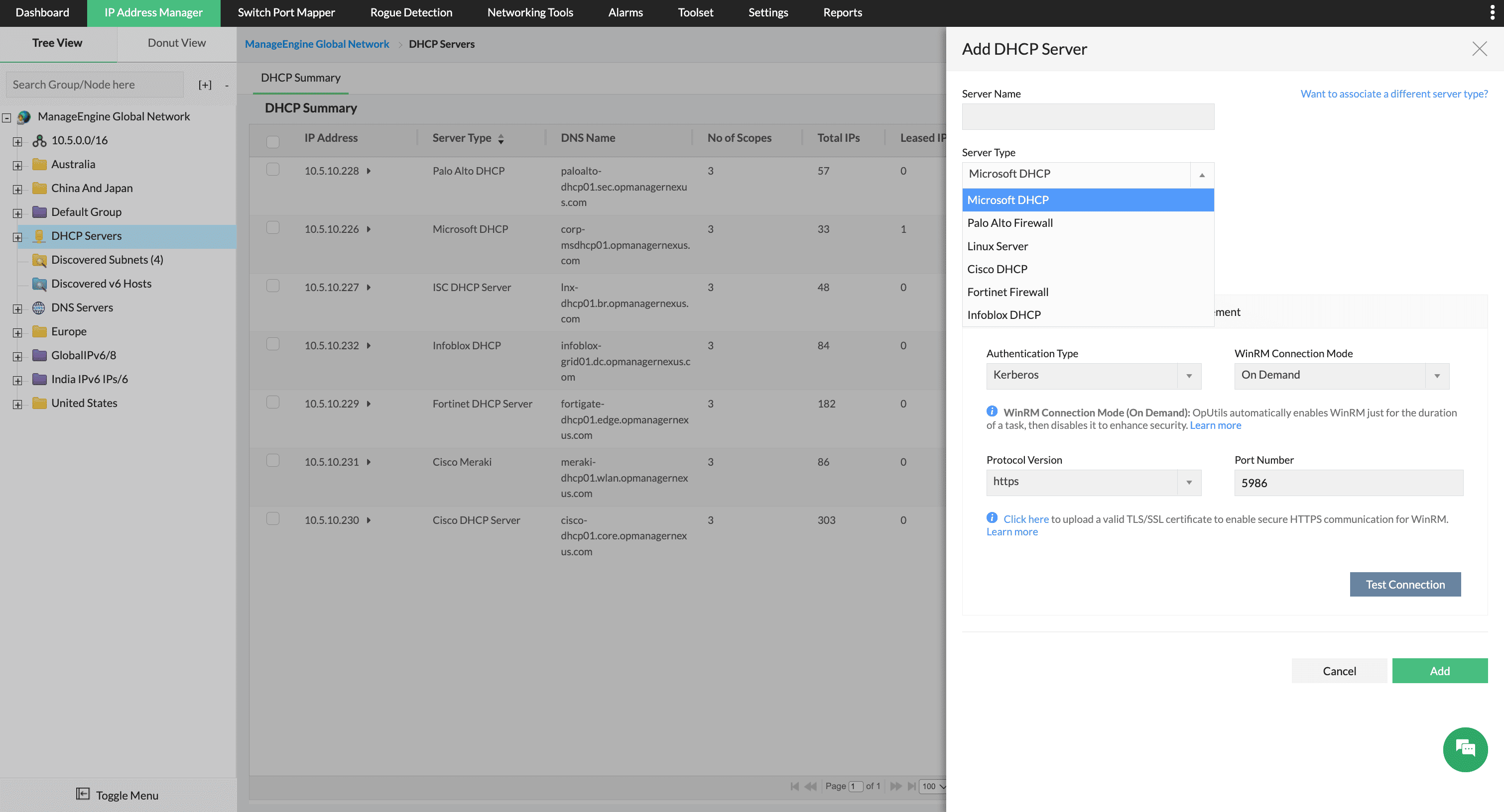 DHCP discovery - ManageEngine OpUtils