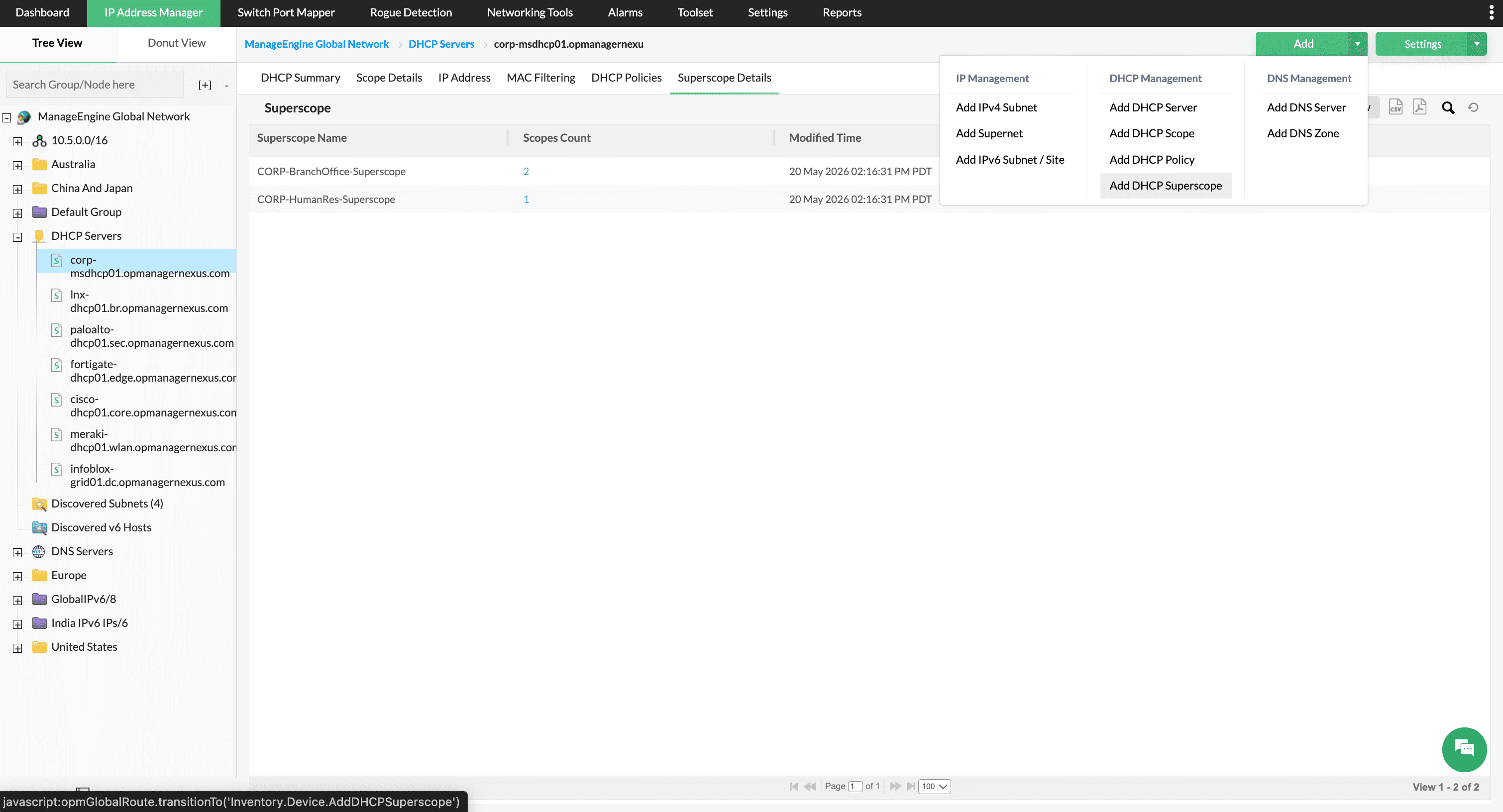 DHCP superscope management - ManageEngine OpUtils