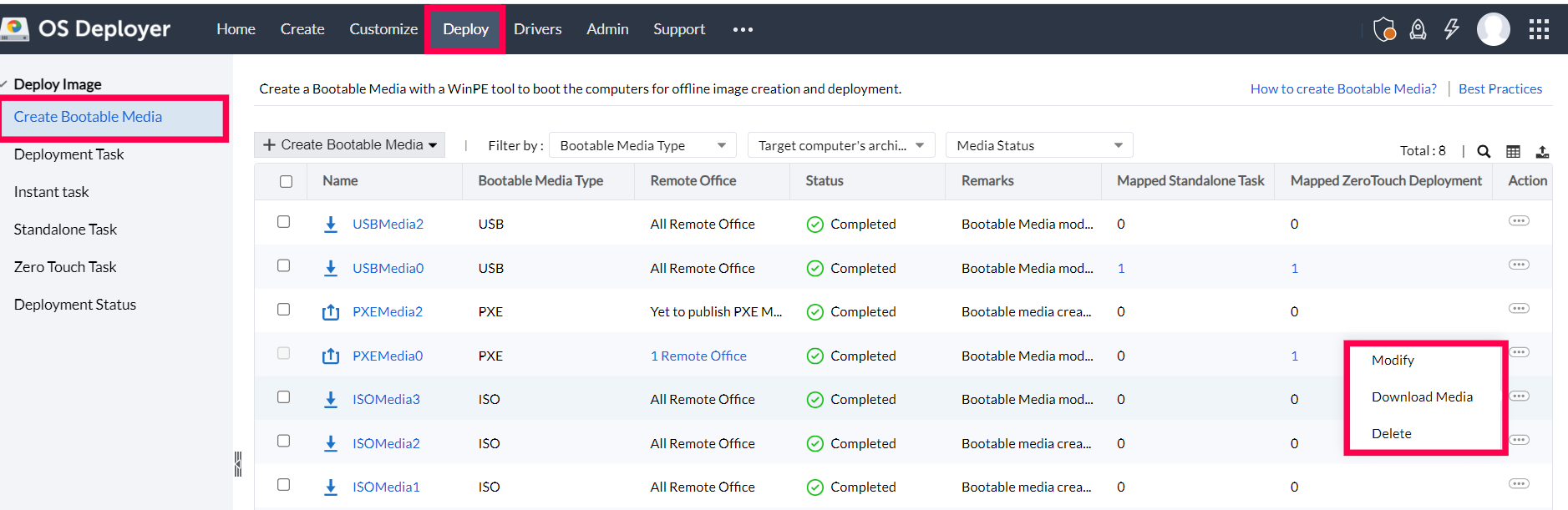 Screen showing users to download iso media
