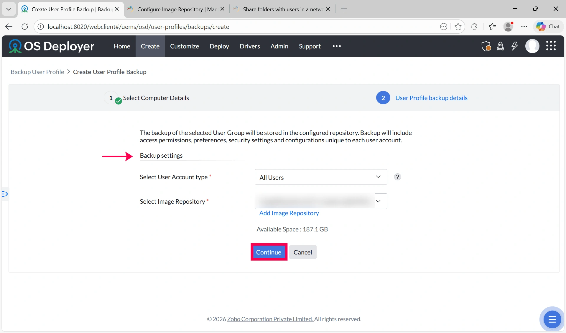 OS-Deployer Backup user profiles