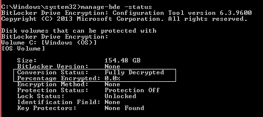 BitLocker status example