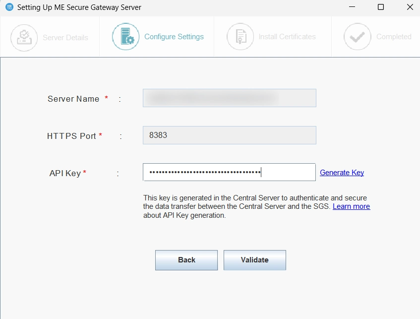 Enter the API key Enter the API key