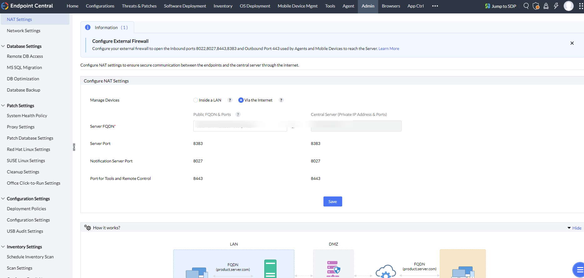 Endpoint Central Secure Gateway Server NAT Settings Endpoint Central Secure Gateway Server NAT Settings
