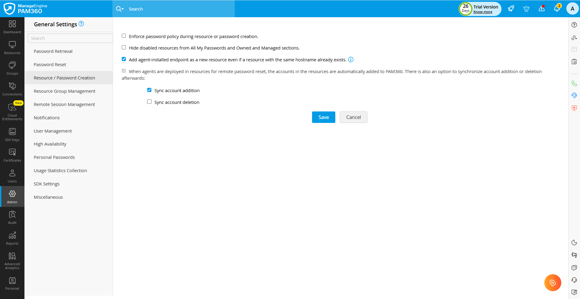 reosurce/password creation